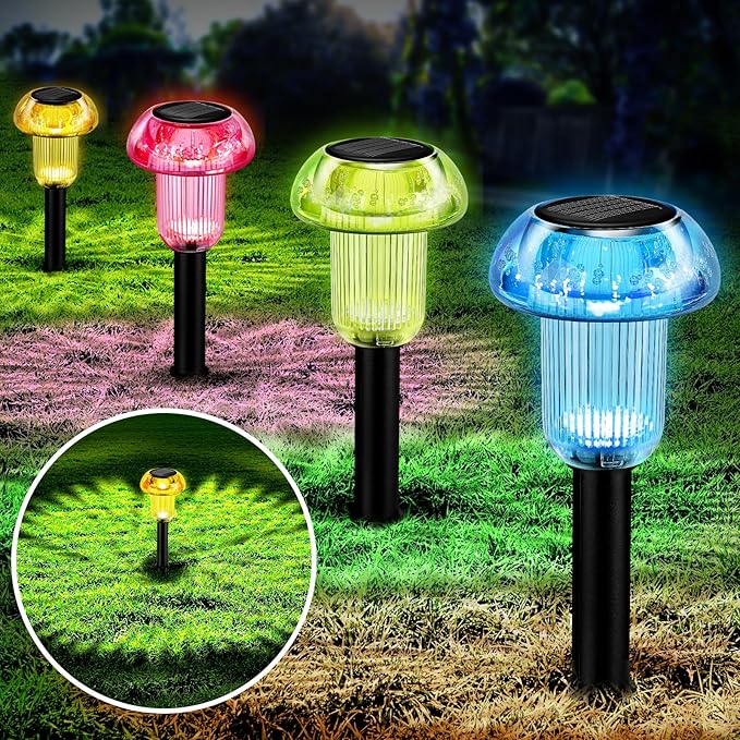 Easter Solar Pathway Lights Outdoor Decorative 8 Pack, 4 color LED Mushroom Solar Lights Outdoor Waterproof Solar Powered Decor for Yard Driveway Patio, Valentines Day Halloween Christmas Garden Decor