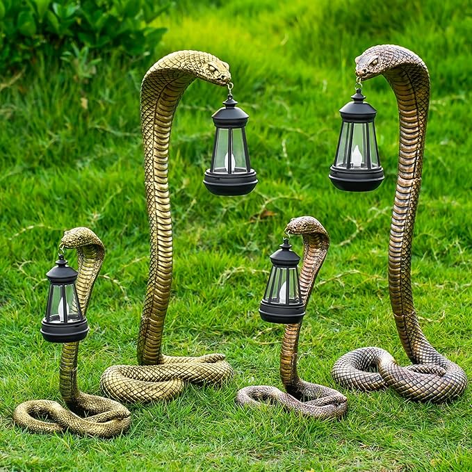 Solar Garden Outdoor Statues Snake with Solar Lights Outdoor Chrismtas Decorations - Lawn Decor Snake Statue for Patio, Balcony, Yard Ornament - Unique Housewarming Gifts(11.22" Brass Color
