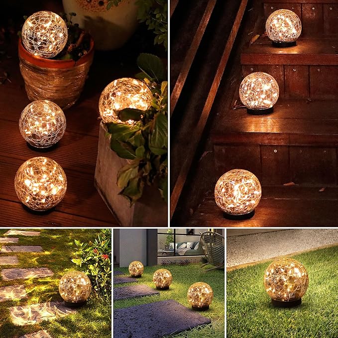 Solar Globe Lights Outdoor Waterproof-Solar Balls-Solar Garden Lights-Orbs for Outside 6 Pack Cracked Glass Ball for Lawn Patio Yard Backyard Decorations