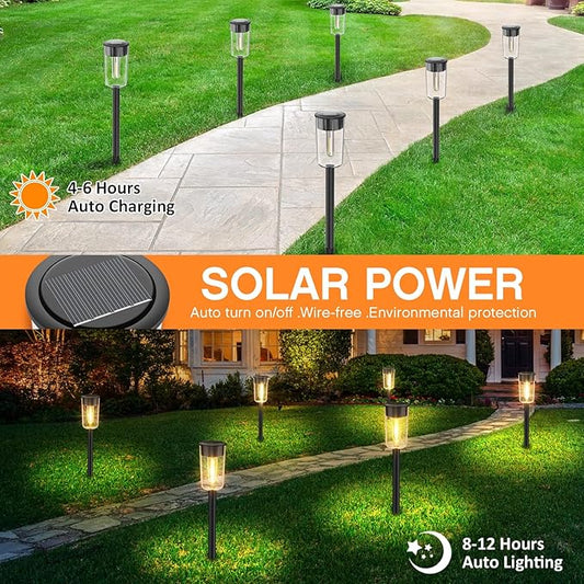 8 Pack Solar Pathway Lights, Solar Lights Outdoor Waterproof Garden Stake for Outside Yard Landscape Path Walkway Driveway Lawn Decor