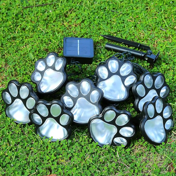 16.8ft Solar Paw Print Lights, Cat Dog Animal Solar String Lights (Set of 8) Outdoor Decoration, Warm Up Your Pet and Make The Garden More Vibrant and Lovely, a Gift for Pet Lovers