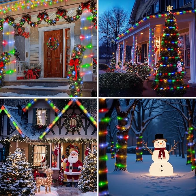 Jnaurb Battery Operated Rope Lights for Outside, 33FT 100LED 8 Modes Battery Operated String Lights, Waterproof Christmas Fairy Light with Remote for Outdoor Indoor Patio Xmas Party Decor - Multicolor