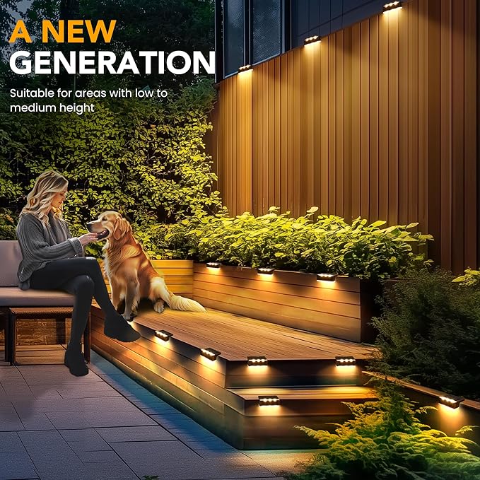SOLPEX Solar Fence Lights, Solar Deck Lights Outdoor Waterproof Solar Powered for Step, Stair, Balcony,Front Porch,Garden, Walkway,Yard, Patio Decor, IP65 Waterproof (12 Pack, Warm White) 6 LEDs