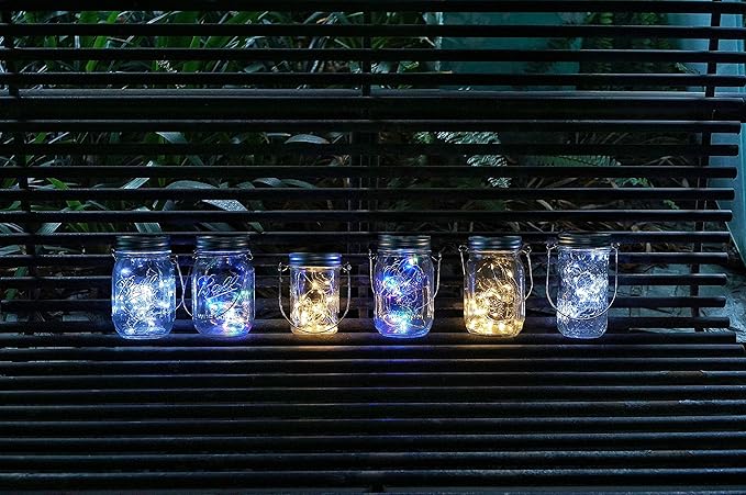 Decorman Solar Mason Jar Lights, 4 Pack 30 LED Fairy Star Firefly String Lids Lights with 4 Hangers for Patio Yard Garden Party Wedding Christmas Decoration(Jars Not Included) (4 Pack, Warm White)