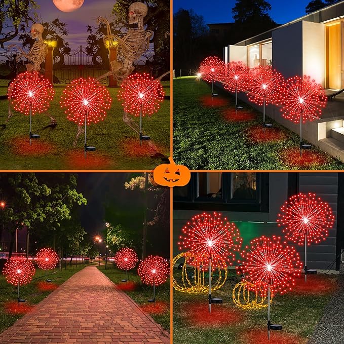 6 Pcs Christmas Solar Firework Stake Lights 180 LED 8 Modes Solar Waterproof LED Sparkler Lights Outdoor Decoration for 4th of July, Xmas Holiday Garden Patio Yard Pathway Walkway, Red