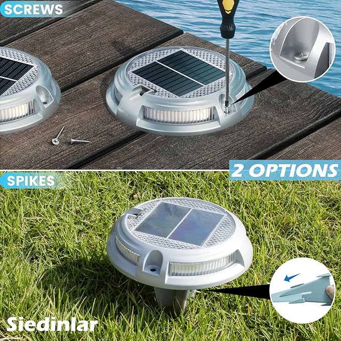 SIEDiNLAR Solar Driveway Lights Outdoor 16 LEDs 9 Modes, Dock Markers Deck Lights Waterproof Warning for Driveway Walkway Pathway Step Ground Yard Garden, RGB (4 Pack)