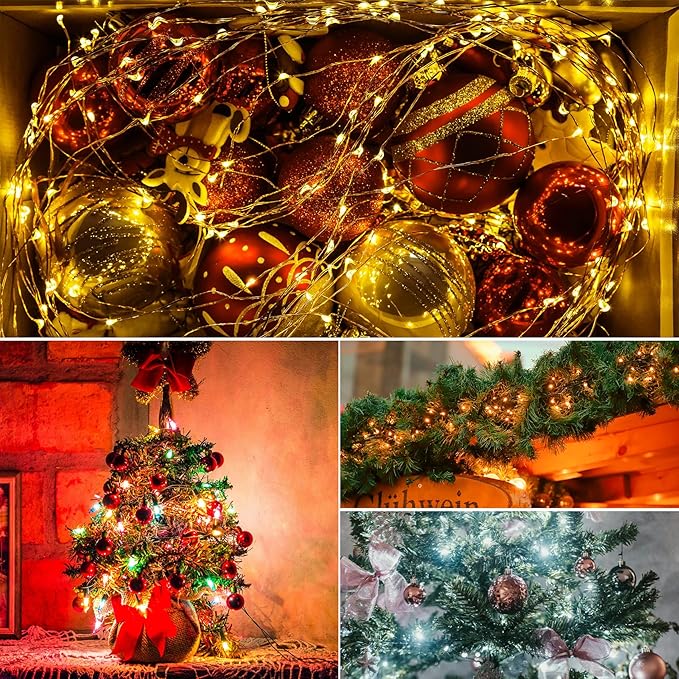 Solar String Lights Outdoor, 33 Feet 100 LEDs 8 Modes Solar Fairy Lights for Outside, Waterproof Outdoor Light for Patio Yard Christmas Tree Halloween Wedding Party Decorations, Orange
