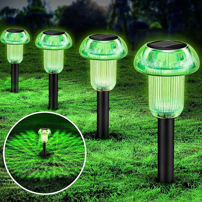 St Patricks Day Solar Pathway Lights Outdoor Decorative 4 Pack, Green LED Mushroom Solar Lights Outdoor Waterproof Solar Powered Easter Decor for Patio, Valentines Day Halloween Christmas Garden Decor