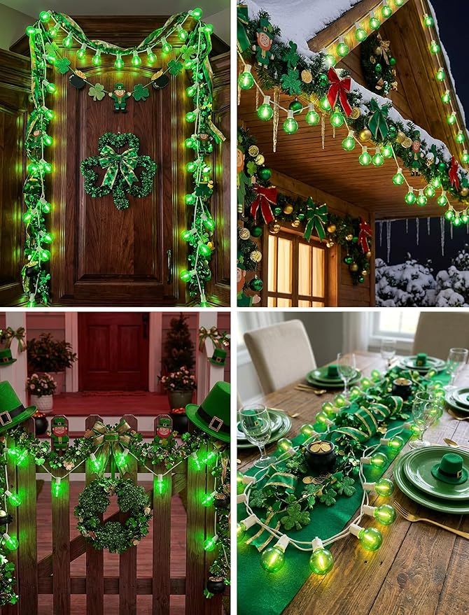 25Ft G40 LED Outdoor Globe String Lights, Outdoor St. Patrick's Day Decorations Lights with 27 Shatterproof Green Bulbs, Hanging Patio Light Waterproof for Irish-themed Party Backyard Garden Wedding