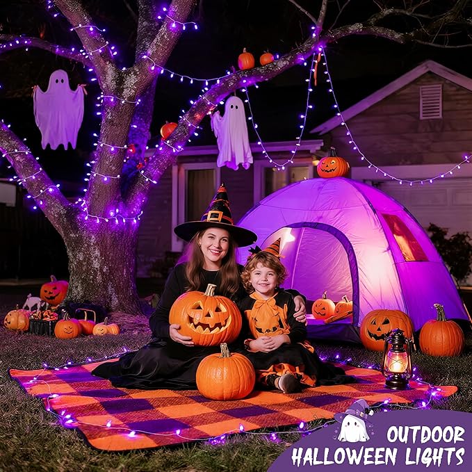 JMEXSUSS 4 Pack 50 LED Purple String Lights Battery Operated, Each 16.5ft Christmas Lights with 8 Modes & Waterproof, Purple Light with Timer Indoor Outdoor for Party Halloween Christmas Decor