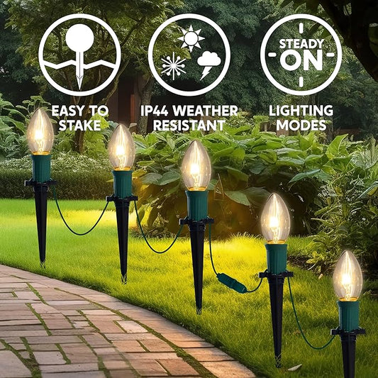 Joiedomi Christmas C9 Pathway Lights Outdoor Decorations 24 Packs, 30.75ft Xmas Warm White Pathway Marker String Lights for Holiday Waterproof Outside Yard Garden, Party, Walkway Decor
