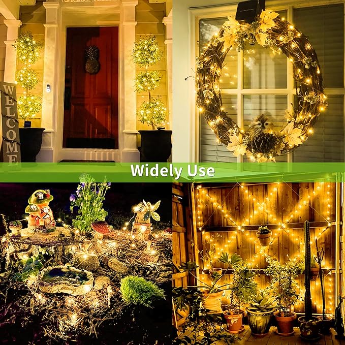 2 Pack Solar Fairy Lights Outdoor, 33 Feet 100 LEDs 8 Modes String Lights for Outside, Waterproof Solar Outdoor Light for Patio Yard Christmas Tree Halloween Wedding Party Decorations, Warm White