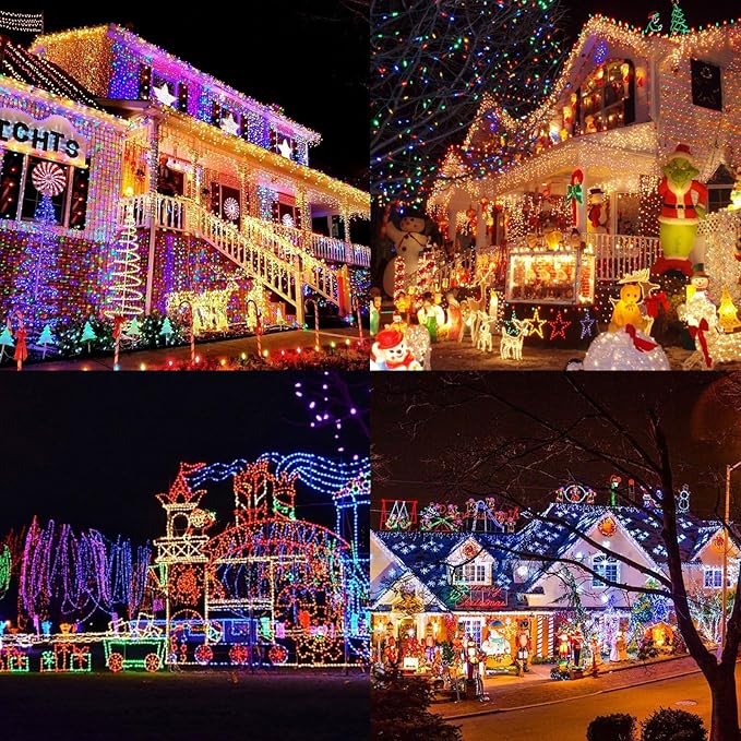 Battery Operated Christmas Lights, 33Ft 100 LED Multicolor String Lights with Auto Timer & 8 Modes, Shatterproof Waterproof for Outdoor Indoor Wedding Party Home, Green Wire