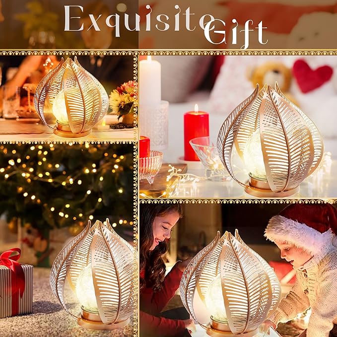 HPC Decor Solar Lights Outdoor Garden, Crackle Globe Glass,Metal Palm Leaf Solar Lights for Outside, Pathway Lights Waterproof LED Outdoor for Patio,Yard,Porch Decor,Gardening Gifts for Women/Mom.