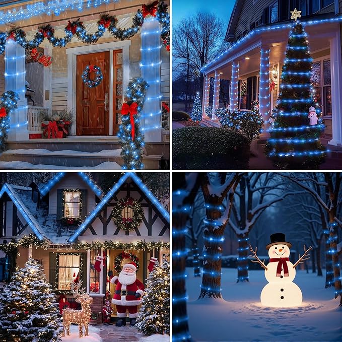 Jnaurb 2-Pack Battery Operated Rope Lights for Outside, Total 66FT 200LED 8 Modes Battery Operated String Lights, Waterproof Christmas Fairy Light with Remote for Outdoor Indoor Xmas Party Decor -Blue
