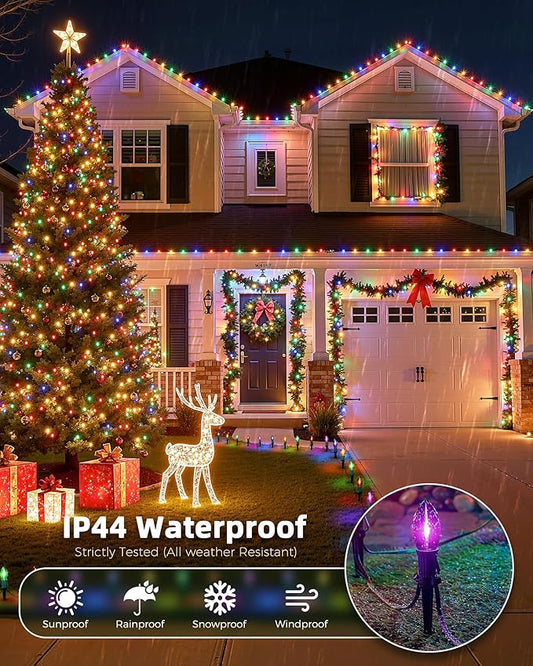 2-Pack C9 Christmas Lights Outdoor, 51.4ft 40 Bulb Pathway Lights with Stakes, Multicolor