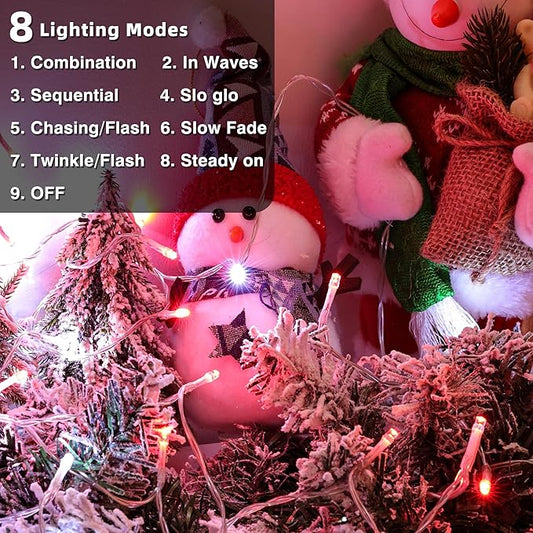 Lomotech Battery Operated Christmas Lights - 4 Pack Total 66ft 200LEDs String Lights 8 Modes Waterproof with Timer for Home, Garden, Party, Holiday, Tree Decoration (Clear Wire, Red & White)