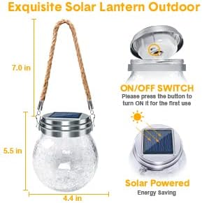 DBF Solar Lanterns Outdoor Waterproof, 4 Pack Hanging Solar Lights Outdoor Garden Decor, Amber Warm & RGB LED Globe Cracked Glass Ball Lantern for Yard Tree Fence Patio Porch Events Deck Pathway