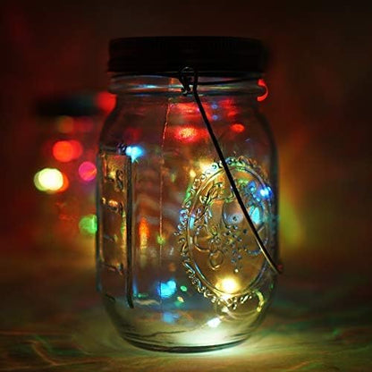 Solar Mason Jar Lights, 6 Pack 10 LED Jar Lid String Lights with 6 Hangers(No Jars), Waterproof Fairy Firefly Light for Garden, Patio, Outdoor, Yard, Lawn Decor(5 Colors)