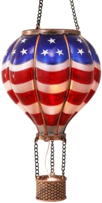 TERESA'S COLLECTIONS Hot Air Balloon Solar Lantern for Patriotic Garden Decor, 4th of July Hanging Flickering Flame Outdoor Lights for Trees, Blue&Red Memorial Day Decorations for Party Gift for Mom