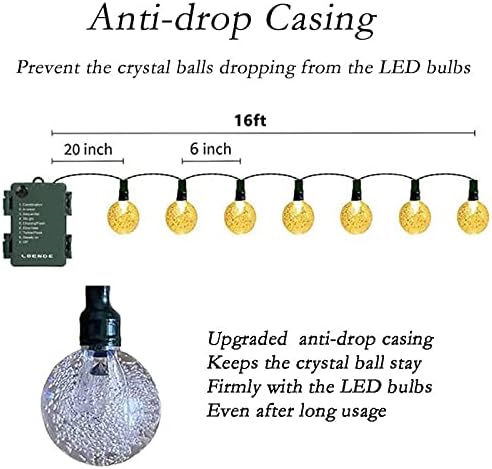 Battery Operated Globe String Lights, Crystal Globe String Lights 16ft 30 LED 8 Modes Waterproof String Lights with Timer for Backyard Garden Balcony Pergola Wedding Party Decor(Warm White)