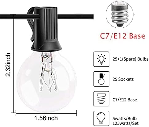 25ft Black Outdoor Edison String Lights, Weatherproof