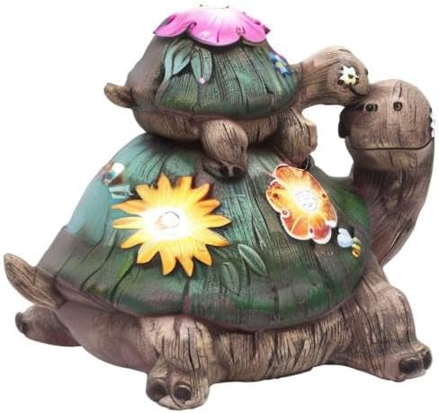 TERESA'S COLLECTIONS Garden Decor, Turtles Garden Decor, Family Tortoises with Solar Light, Waterproof Resin Garden Statue, Turtles Gifts Birthday Gifts for Women Mom, 7"