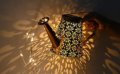 Solar Watering Can Garden Lights - Solar Lights Outdoor Garden Ornaments Waterproof Large Yard Statues Retro Copper Decorations for Home Patio with 35" Shepherd Hook