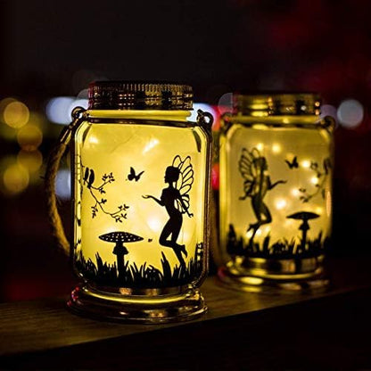 ANGMLN 4 Pack Solar Fairy Lantern Mason Jar Light- Gifts for Women Mom Grandma, Hanging Lantern with Stake for Yard Garden Patio Lawn Decor