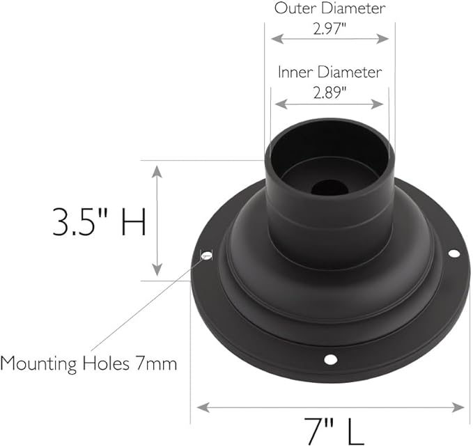 Design House 588897-BLK Standard 3-Inch Fitter Outdoor Pier Base Round Accessory Mount for Deck Porch Patio, Matte Black, 1 Count (Pack of 1)