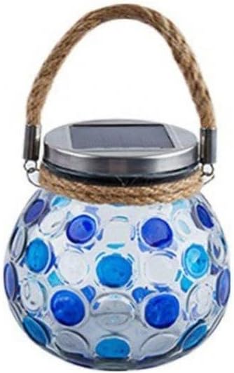 EpicGadget Outdoor Solar Globe Mason Jar Hanging Light - Solar Light LED Mason Jar Waterproof Solar Table Lamp Glass Garden Globe Light for Walkway Pathway Backyard Decoration Parties (Blue/Blue)