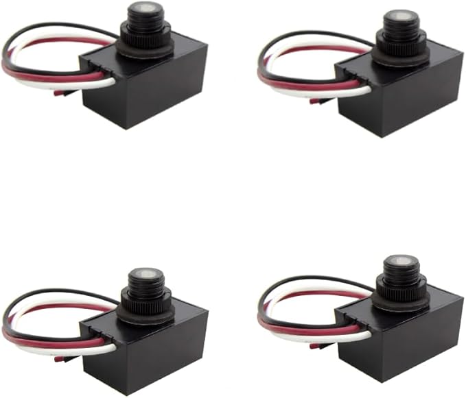 Solus SPC-688 Dusk-to-Dawn Button Sensor for Outdoor Fixtures and Lamp Posts – Auto Photocell Control, 120V, UL Listed, Black (Pack of 4)