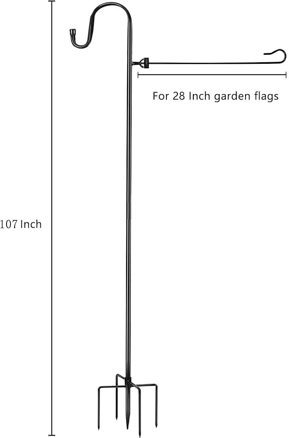 Large flag pole holder for outside house,Akeydeco house Flag Pole 1 Pack 60 Inch for 28 x 40 Flags with Shepherds Hooks for Outdoor Bird Feeder Pole with 5 Prongs Base(Without Solar Lights Flag)