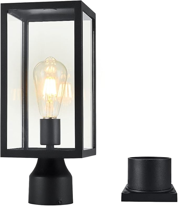 Large 15 inch Outdoor Post Light,Waterproof Cast Aluminium Lamp Post Light Fixture,Post Lantern with Pier Mount Base,Matte Black,Suitable for Garden,Yard,Driveway,etc
