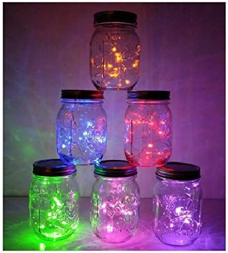 Miaro 6 Pack Mason Jar Lights, 20 LED Solar Multi-Colored Fairy String Lights Lids Insert for Garden Deck Patio Party Wedding Christmas Decorative Lighting Fit for Regular Mouth Jars