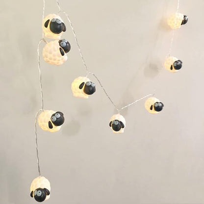 Cute Painted Sheep Night Light LED Sheep Ornaments String Lights Black Sheep Fairy Light Battery Powered Indoor Outdoor Party Decor Night Light (20LED, Black Sheep)