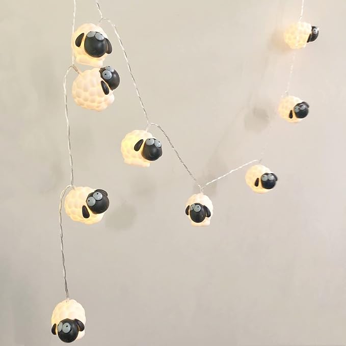 Cute Painted Sheep Night Light LED Sheep Ornaments String Lights Black Sheep Fairy Light Battery Powered Indoor Outdoor Party Decor Night Light (10LED, Black Sheep)