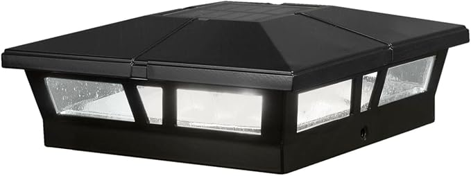 Classy Caps Cambridge Solar Post Cap, SLC771B, 6x6, Black Aluminum – High Performance, Energy Efficient, Weather-Resistant, Durable Design, Fits 5"x5",5.5"x5.5" & 6"x6" Posts (Adaptor Included)