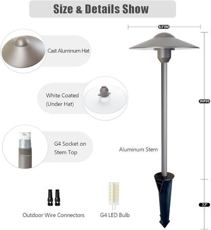 Low Voltage Path Lighting Cast Aluminum Construction for Outdoor Walkway Area Garden Yard Pathway Landscape Lighting,Replaceable 3W G4 LED Bulb Warm White Textured Bronze Finish Pack of 2