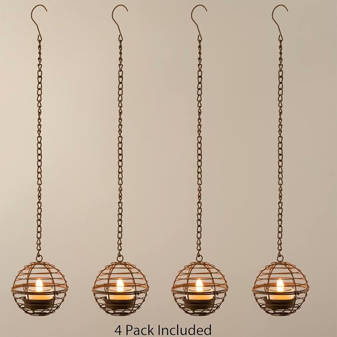 Courtyard Solar Hanging Lanterns 4-Pack, Metal Patio Decor