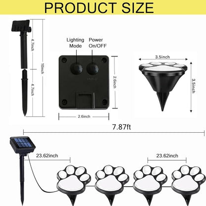 Paw Print Solar Lights - Set of 4 Pack Dog Animal Lights Waterproof,Paw Print Solar Lighting Outdoor Garden, Pet Lover’s Garden Path Lighting, Walkway Lighting for Yard (Cool White)