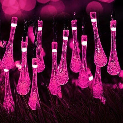 Solar String Light Outdoor Waterproof Solar Drop Lights,Water Drop Fairy Lights 13ft 20LEDs Solar Light with 8 Modes Solar Party Lights for Garden,Christmas Decorations (20ft 30LED Pink)
