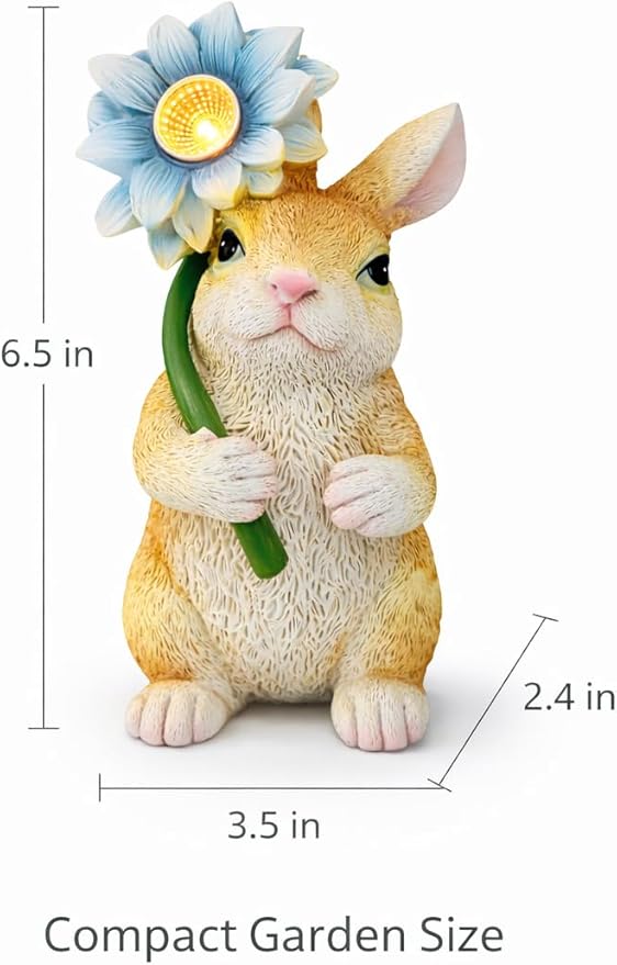 Set of 3 Solar Animal Garden Lights – Resin Bunny, Cat & Dog Figurines with Warm LED Flower, Solar Powered Outdoor Décor for Garden, Patio, Yard, Balcony (Puppy/Kitten/Rabbit)