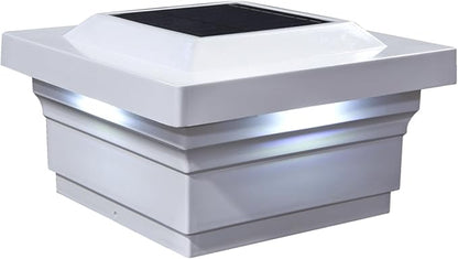 Classy Caps SL075W 5x5 Majestic Solar Post Cap - White – High-Performance Solar LED Lights, Durable PVC (Vinyl) Construction, Weather-Resistant, Ideal for Outdoor, Warm & Cool Light Modes
