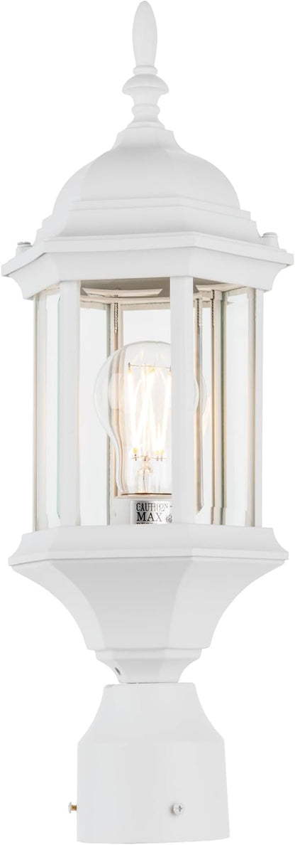 LIT-PaTH Outdoor Post Lighting Fixture Pole Lantern, E26 Medium Base Max 60W, Aluminum Housing Plus Glass, 1-Pack, White Finish