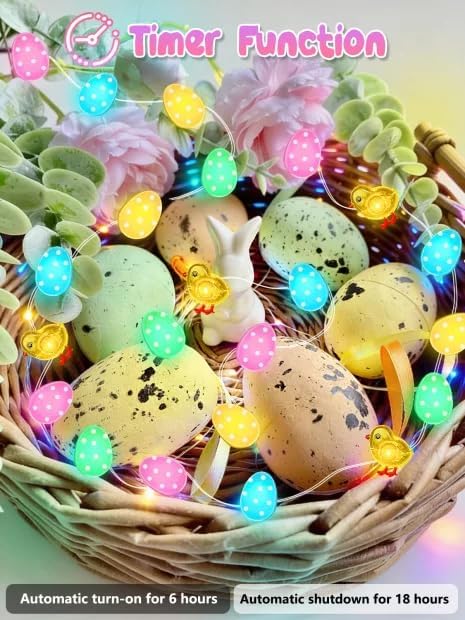 Easter Fairy Lights Battery Operated with Remote, 10FT 30 LED Chicken Egg String Lights with 8 Modes & Timer, Twinkle Lights for Outdoor Indoor Party Spring Bedroom Decor, Pastel