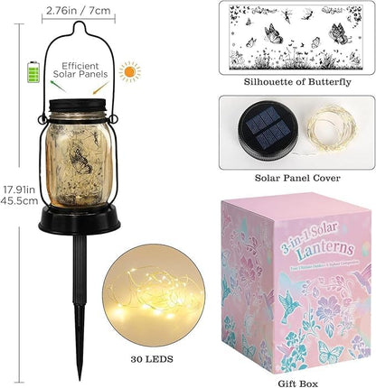 Butterfly Solar Lantern Outdoor Garden Lights, Butterfly Gift for Women Mothers' Day Gift for Mother/Grandma/Women Yard Gift, Lamp Decor,Outdoor Solar Lanterns