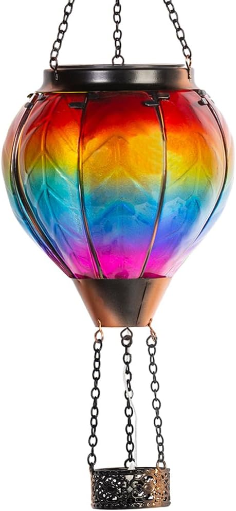 Starsoul Hot Air Balloon Solar Lantern with Candle Holder Flickering Flame Hanging Garden Light Waterproof Glass Solar Lanterns Outdoor Waterproof Decorative for Lawn Porch Tree Yard