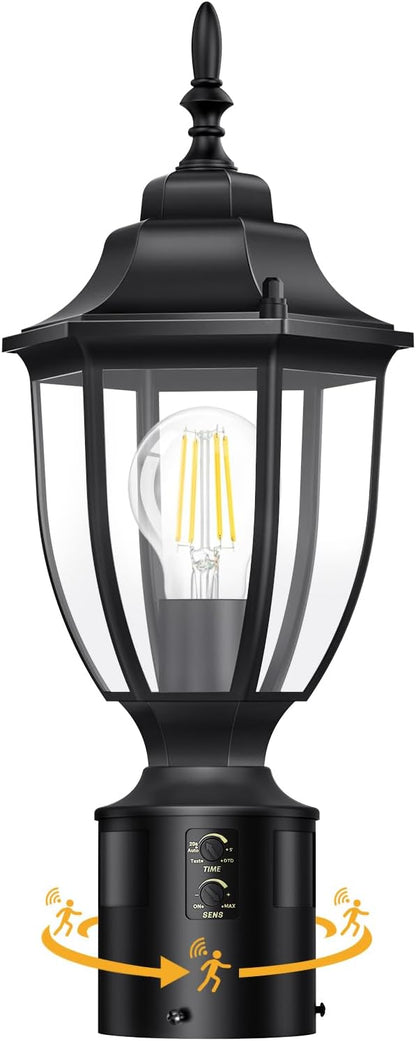 Lamomo Motion Sensor Outdoor Post Lights, Dusk to Dawn Lamp Post Light Fixture, Waterproof Aluminum Lamp Posts Outdoor Lighting Pole Lantern for Yard Patio Pathway Garden