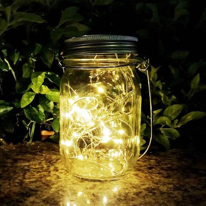 Outdoor Hanging Lanterns Solar Powered Mason Jar Lights with 30 LEDs Led String Lights for Wedding Garden Patio (Jars & Hangers Included) (2-Pack)